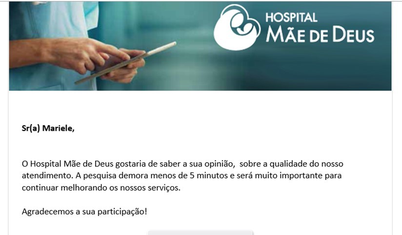 Template exemplo de e-mail da pesquisa de avaliação HMD